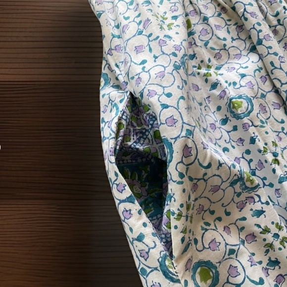 VTG RAMONA RULL Women's M White Blue Floral Cotton Kaftan Duster Dress w Pockets - Picture 8 of 12